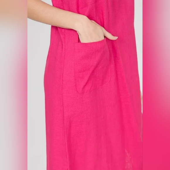 #32 SALE 🛑S,L Linen Blend Front Pockets Sleeveless Midi Dress - Picture 5 of 11
